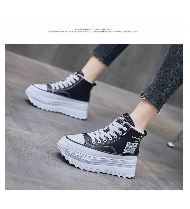 INS Fleece-Lined Warm High Top White Shoes Female 2021 Winter New Korean Style Student Thick Bottom and Warm Keeping Casual Cotton-Padded Shoes