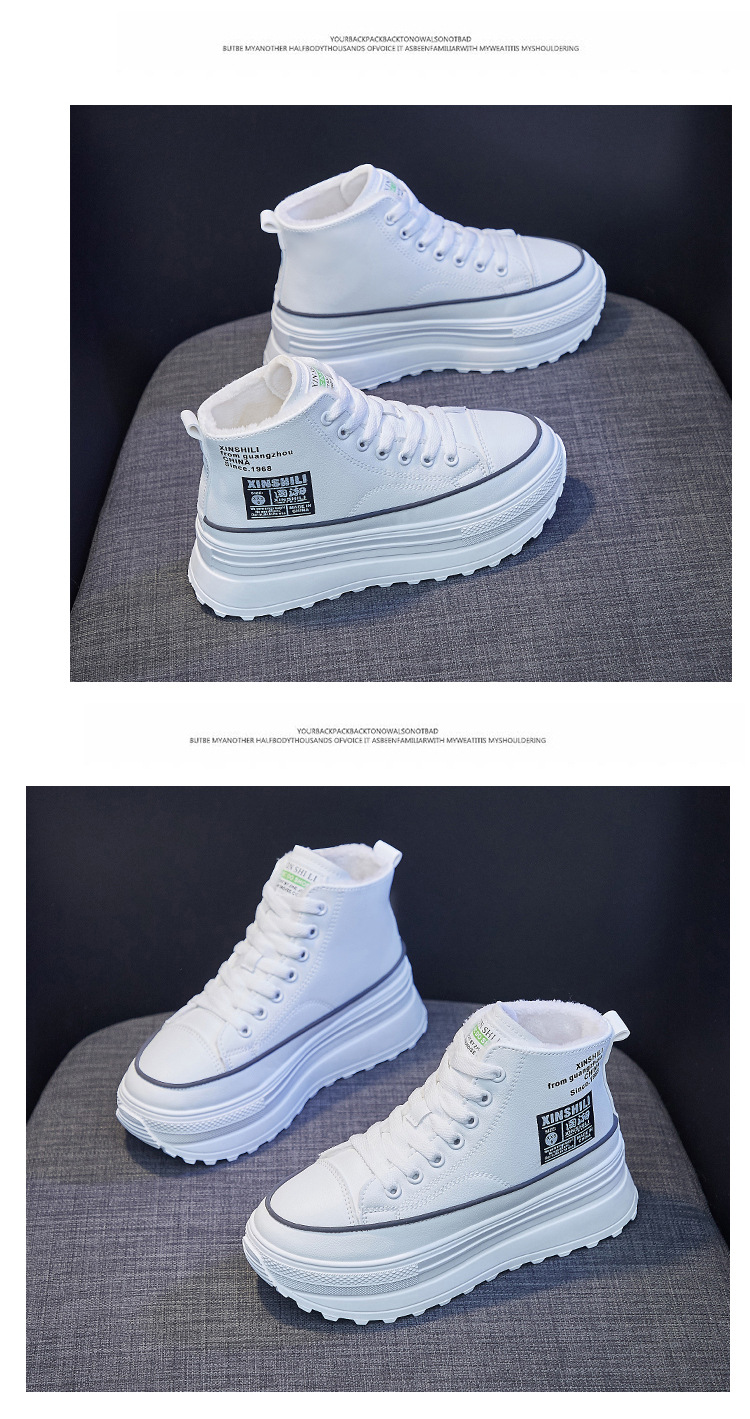 INS Fleece-Lined Warm High Top White Shoes Female 2021 Winter New Korean Style Student Thick Bottom and Warm Keeping Casual Cotton-Padded Shoes