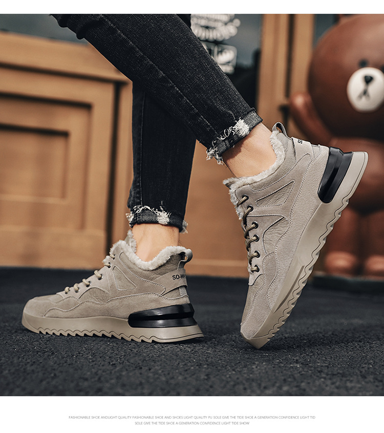 Men's Shoes 2021 New Winter Fleece-Lined High-Top Shoes Insulated Cotton-Padded Shoes Men's Mid-Top Casual Sneakers Versatile Fashion Shoes