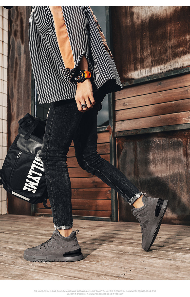 Men's Shoes 2021 New Winter Fleece-Lined High-Top Shoes Insulated Cotton-Padded Shoes Men's Mid-Top Casual Sneakers Versatile Fashion Shoes