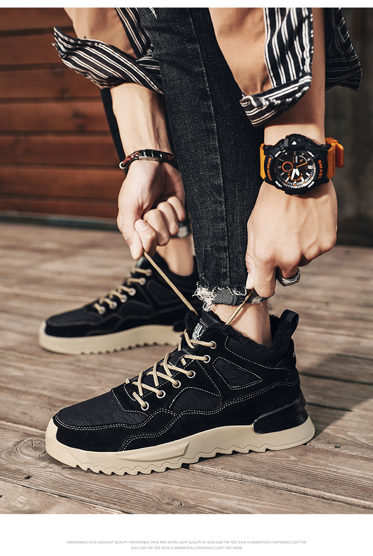 Men's Shoes 2021 New Winter Fleece-Lined High-Top Shoes Insulated Cotton-Padded Shoes Men's Mid-Top Casual Sneakers Versatile Fashion Shoes