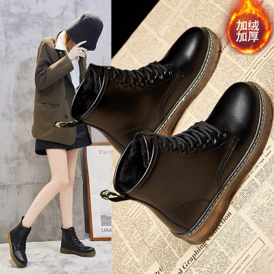 Super Hot All-Matching Ins Fleece Dr. Martens Boots Women&#039;s British 2020 Winter New Student Thick Bottom and Warm Keeping Ankle Boots Cotton-Padded Shoes