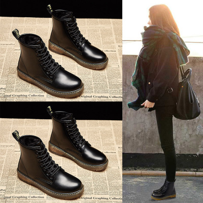 Super Hot All-Matching Ins Fleece Dr. Martens Boots Women&#039;s British 2020 Winter New Student Thick Bottom and Warm Keeping Ankle Boots Cotton-Padded Shoes