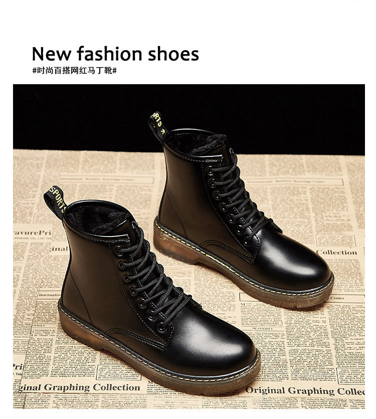 Super Hot All-Matching Ins Fleece Dr. Martens Boots Women's British 2020 Winter New Student Thick Bottom and Warm Keeping Ankle Boots Cotton-Padded Shoes