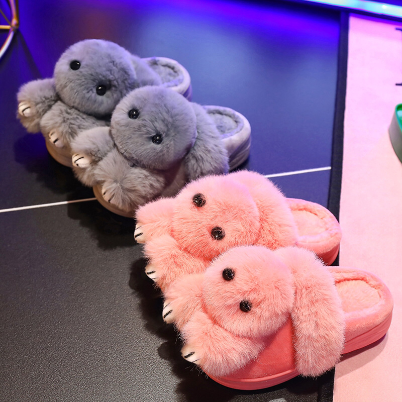 Autumn and Winter Children Cotton Slippers Boys and Girls Cartoon Furry Insulated Cotton-Padded Shoes Toddler Children Teens a Family of Three Baby Cotton Slippers
