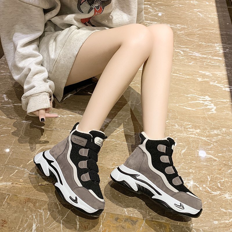 High-Top Daddy Shoes Women&#039;s Autumn and Winter 2021 New Cotton-Padded Shoes with Velvet Casual Thick Bottom and Warm Keeping Velcro Sneakers Fashion