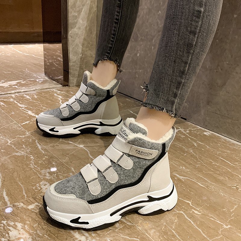 High-Top Daddy Shoes Women&#039;s Autumn and Winter 2021 New Cotton-Padded Shoes with Velvet Casual Thick Bottom and Warm Keeping Velcro Sneakers Fashion