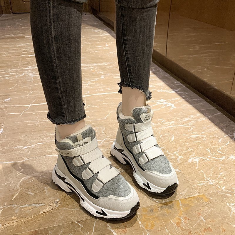 High-Top Daddy Shoes Women&#039;s Autumn and Winter 2021 New Cotton-Padded Shoes with Velvet Casual Thick Bottom and Warm Keeping Velcro Sneakers Fashion
