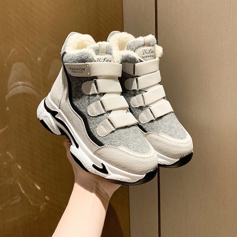 High-Top Daddy Shoes Women&#039;s Autumn and Winter 2021 New Cotton-Padded Shoes with Velvet Casual Thick Bottom and Warm Keeping Velcro Sneakers Fashion