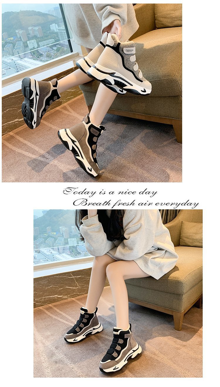 High-Top Daddy Shoes Women's Autumn and Winter 2021 New Cotton-Padded Shoes with Velvet Casual Thick Bottom and Warm Keeping Velcro Sneakers Fashion