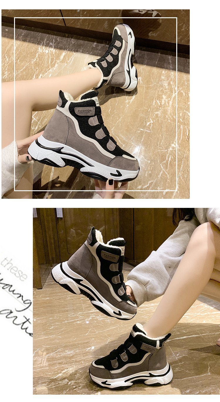 High-Top Daddy Shoes Women's Autumn and Winter 2021 New Cotton-Padded Shoes with Velvet Casual Thick Bottom and Warm Keeping Velcro Sneakers Fashion