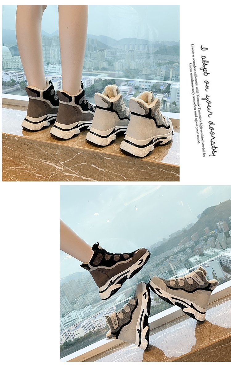 High-Top Daddy Shoes Women's Autumn and Winter 2021 New Cotton-Padded Shoes with Velvet Casual Thick Bottom and Warm Keeping Velcro Sneakers Fashion
