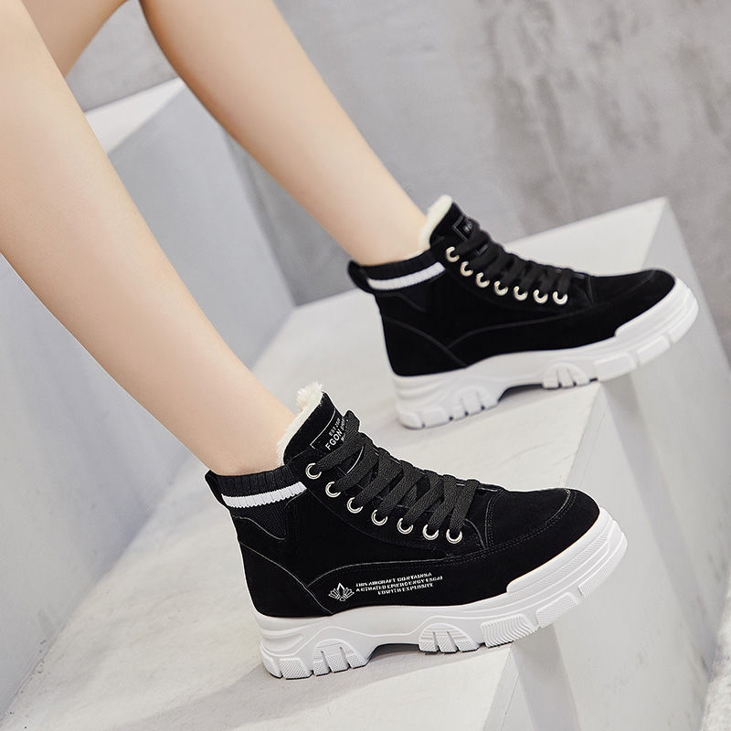 Women&#039;s Cotton-Padded Shoes Winter 2020 New Fashion Shoes Fleece-Lined Warm Martin Boots High-Top Shoes Female Students Platform Snow Boots