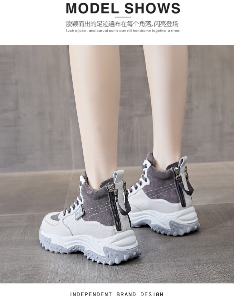 Genuine Leather Shoes Women's 2021 New Autumn and Winter Casual Pumps High Top White Shoes Women's Platform Muffin Women's Shoes Cotton-Padded Shoes