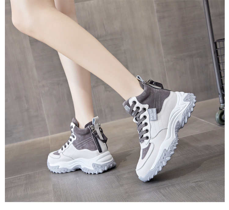 Genuine Leather Shoes Women's 2021 New Autumn and Winter Casual Pumps High Top White Shoes Women's Platform Muffin Women's Shoes Cotton-Padded Shoes