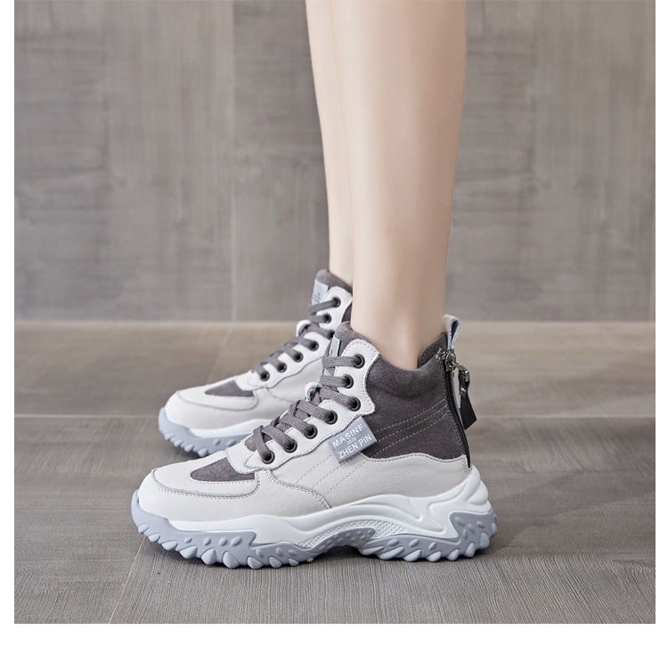 Genuine Leather Shoes Women's 2021 New Autumn and Winter Casual Pumps High Top White Shoes Women's Platform Muffin Women's Shoes Cotton-Padded Shoes