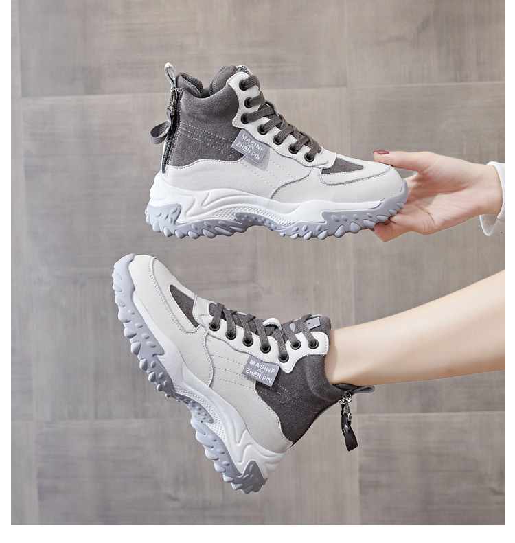 Genuine Leather Shoes Women's 2021 New Autumn and Winter Casual Pumps High Top White Shoes Women's Platform Muffin Women's Shoes Cotton-Padded Shoes