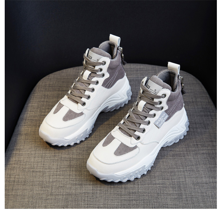 Genuine Leather Shoes Women's 2021 New Autumn and Winter Casual Pumps High Top White Shoes Women's Platform Muffin Women's Shoes Cotton-Padded Shoes