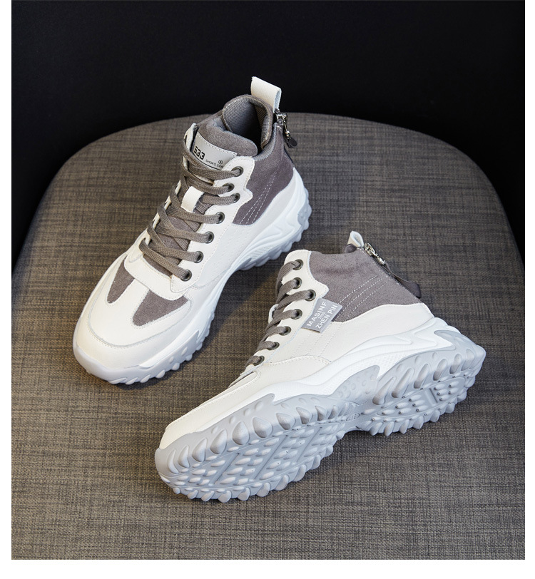 Genuine Leather Shoes Women's 2021 New Autumn and Winter Casual Pumps High Top White Shoes Women's Platform Muffin Women's Shoes Cotton-Padded Shoes