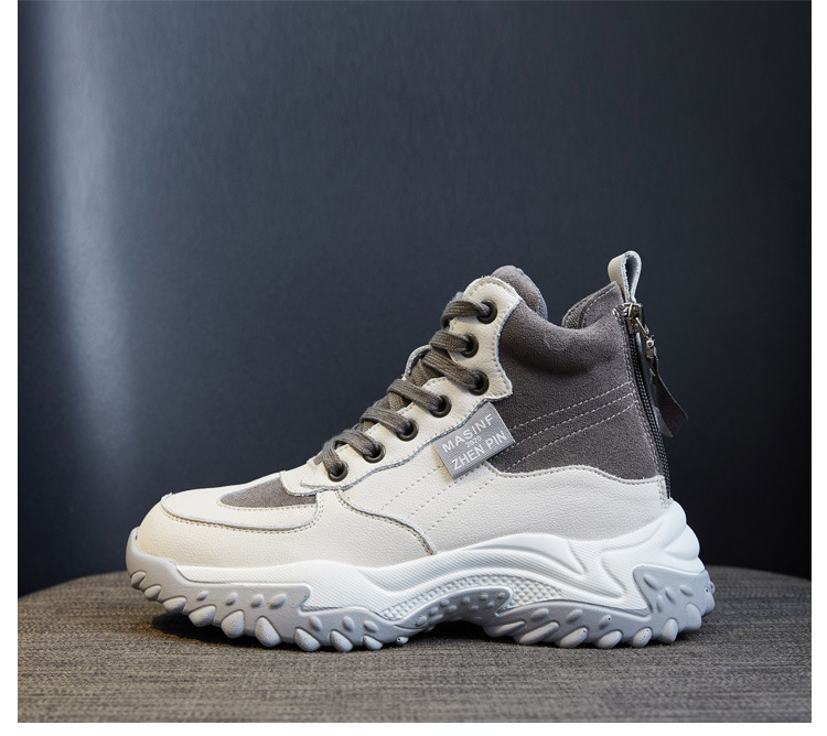 Genuine Leather Shoes Women's 2021 New Autumn and Winter Casual Pumps High Top White Shoes Women's Platform Muffin Women's Shoes Cotton-Padded Shoes