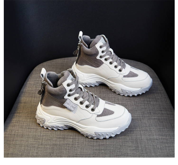Genuine Leather Shoes Women's 2021 New Autumn and Winter Casual Pumps High Top White Shoes Women's Platform Muffin Women's Shoes Cotton-Padded Shoes