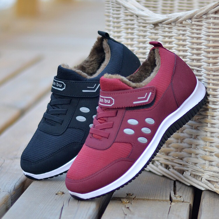 Autumn and Winter 2020 Middle-Aged and Elderly Lightweight Cotton-Padded Shoes Soft Bottom Walking Casual Mom Shoes round Head plus Velvet Simple