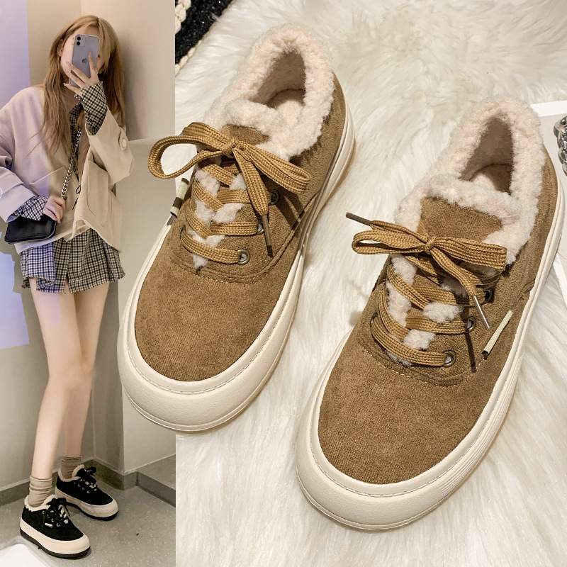 Fleece-Lined Vintage Cotton-Padded Shoes Women&#039;s New Korean Style Tied Winter Women&#039;s Shoes Fashion Casual Platform Canvas Shoes Fashion