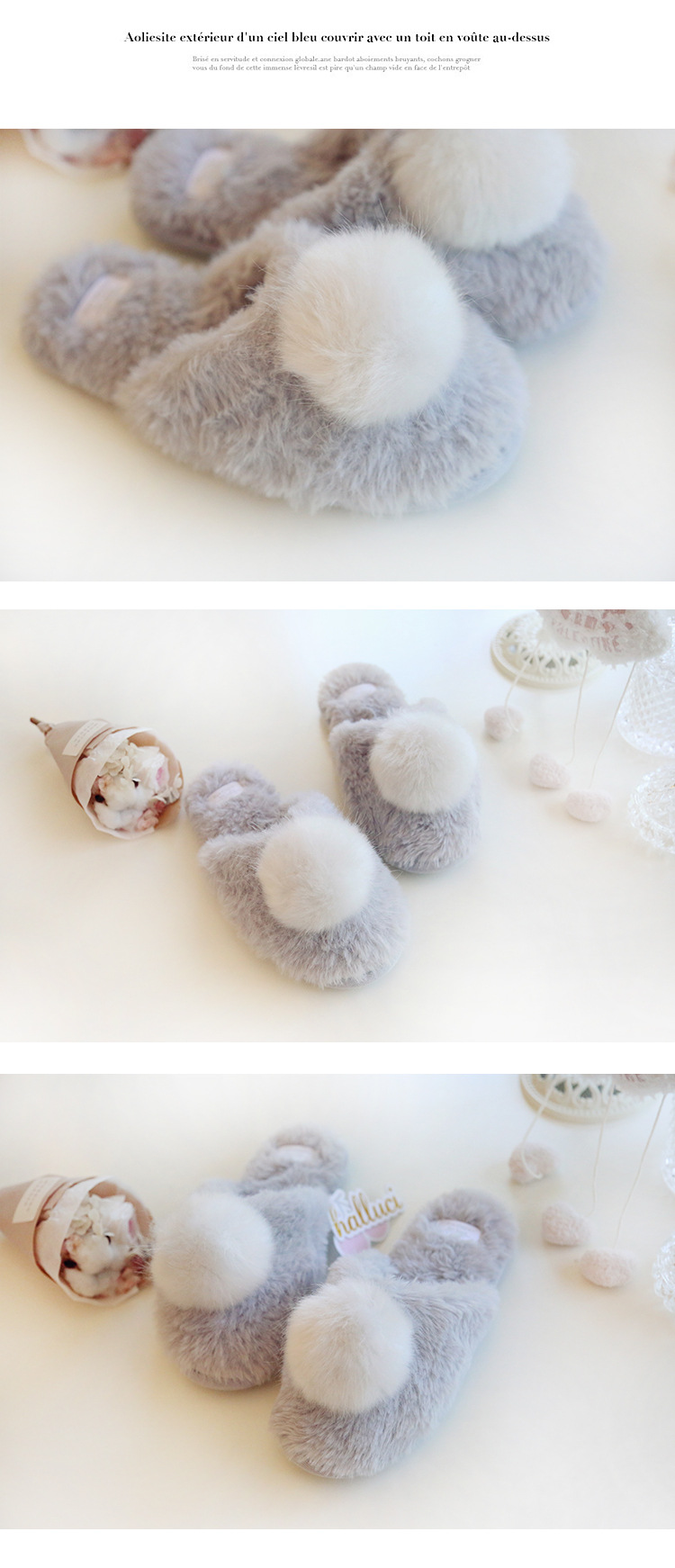 Winter New Home Japanese Cute Warm Cotton Slippers Cartoon Furry Slippers Indoor Home Women's Cotton-Padded Shoes