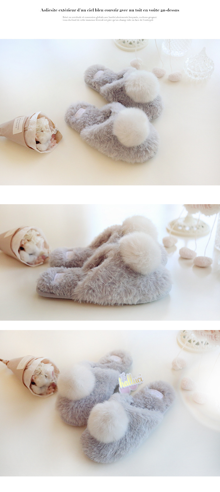 Winter New Home Japanese Cute Warm Cotton Slippers Cartoon Furry Slippers Indoor Home Women's Cotton-Padded Shoes