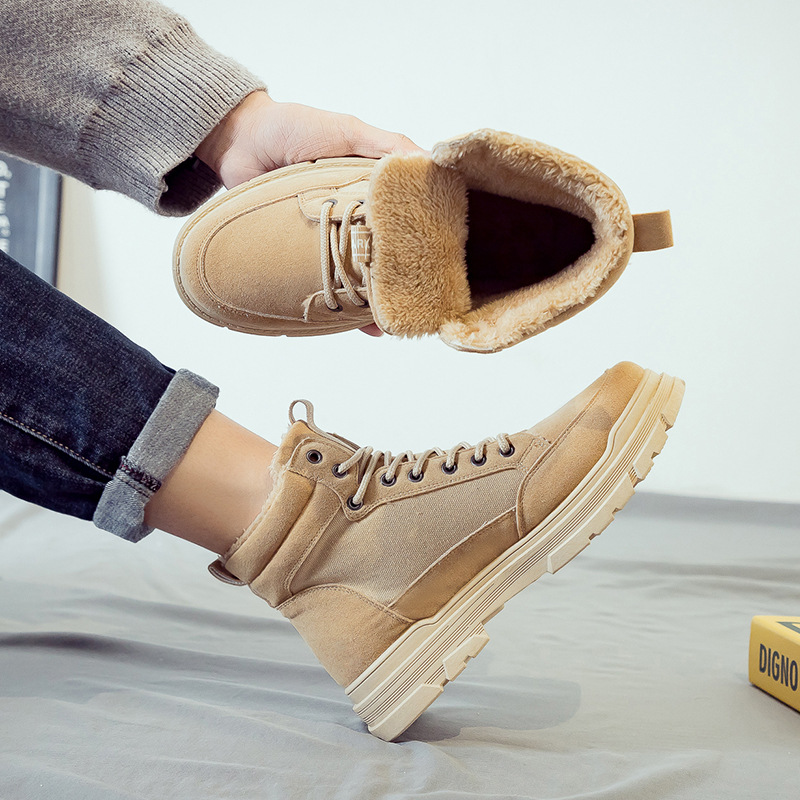 Winter Fleece Lined Padded Warm Keeping Snow Boots High Cotton-Padded Shoes British Style Dr. Martens Boots Men&#039;s Shoes Mid-Top Desert Workwear Boots