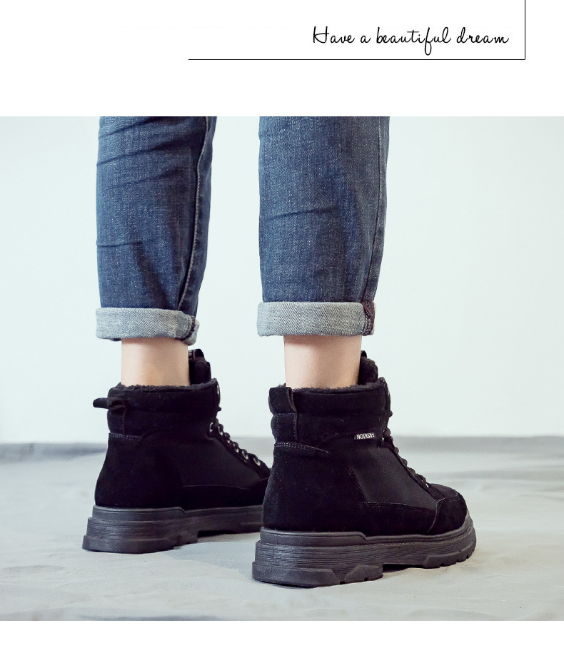 Winter Fleece Lined Padded Warm Keeping Snow Boots High Cotton-Padded Shoes British Style Dr. Martens Boots Men's Shoes Mid-Top Desert Workwear Boots