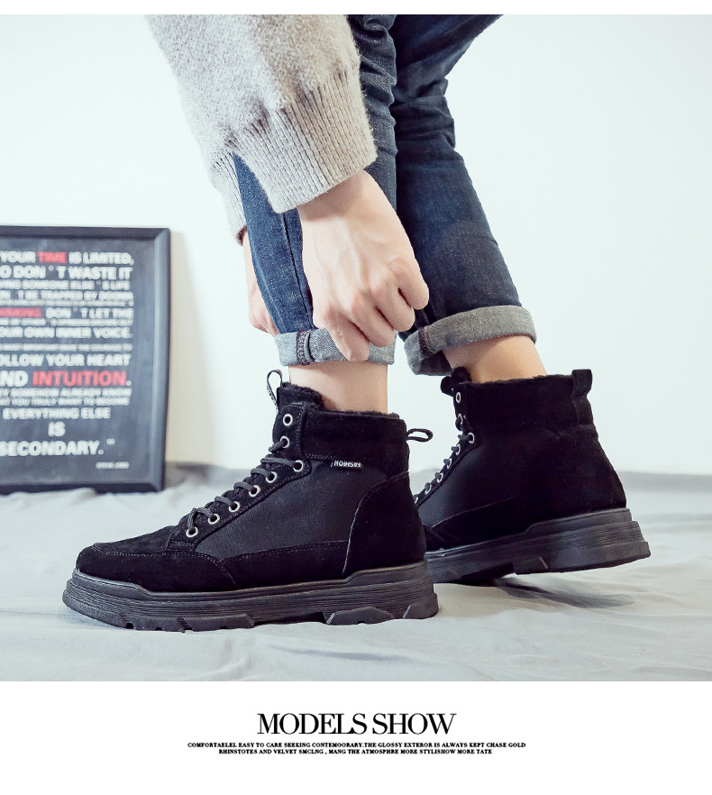 Winter Fleece Lined Padded Warm Keeping Snow Boots High Cotton-Padded Shoes British Style Dr. Martens Boots Men's Shoes Mid-Top Desert Workwear Boots