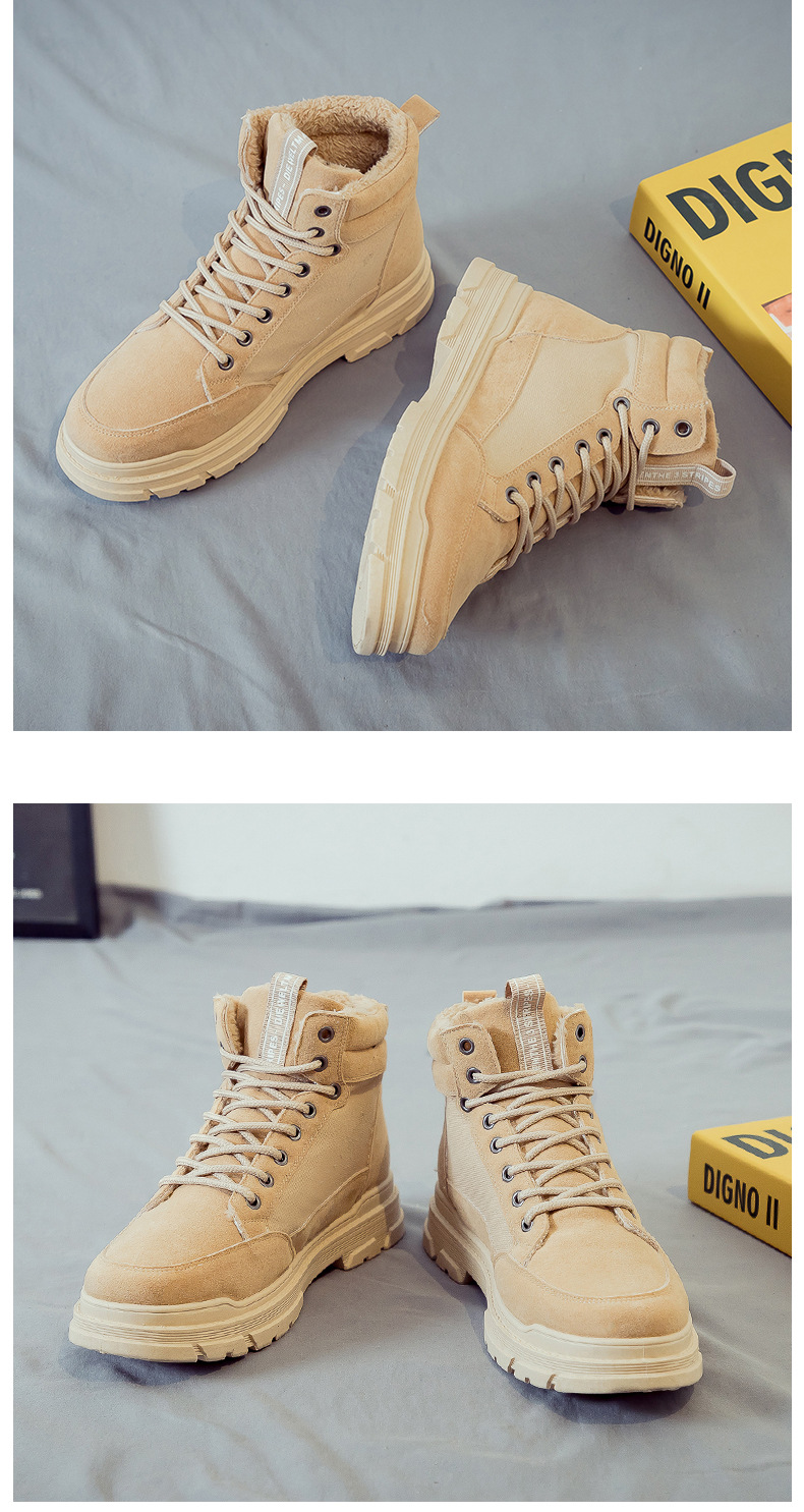 Winter Fleece Lined Padded Warm Keeping Snow Boots High Cotton-Padded Shoes British Style Dr. Martens Boots Men's Shoes Mid-Top Desert Workwear Boots