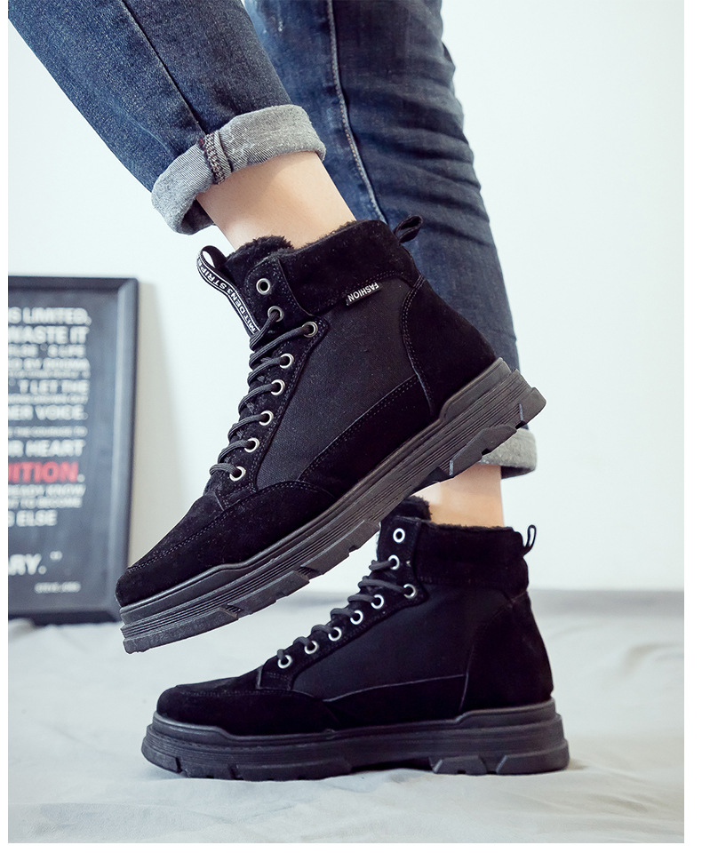 Winter Fleece Lined Padded Warm Keeping Snow Boots High Cotton-Padded Shoes British Style Dr. Martens Boots Men's Shoes Mid-Top Desert Workwear Boots