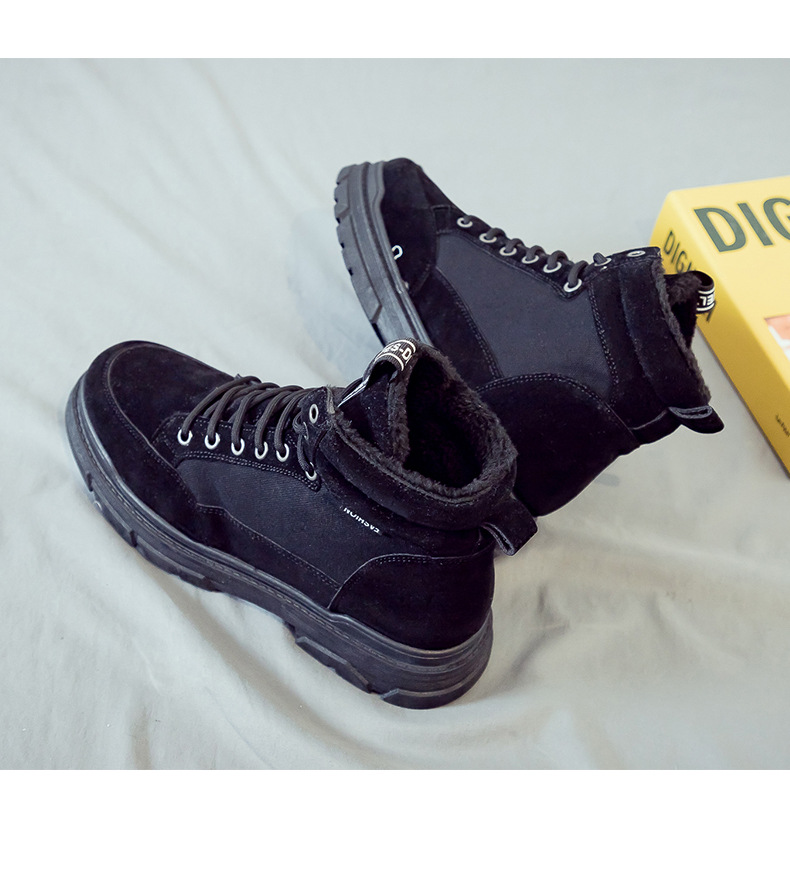 Winter Fleece Lined Padded Warm Keeping Snow Boots High Cotton-Padded Shoes British Style Dr. Martens Boots Men's Shoes Mid-Top Desert Workwear Boots