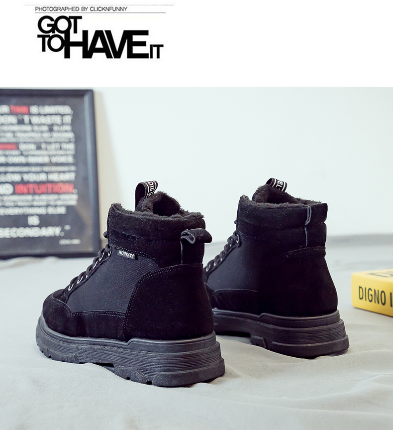 Winter Fleece Lined Padded Warm Keeping Snow Boots High Cotton-Padded Shoes British Style Dr. Martens Boots Men's Shoes Mid-Top Desert Workwear Boots
