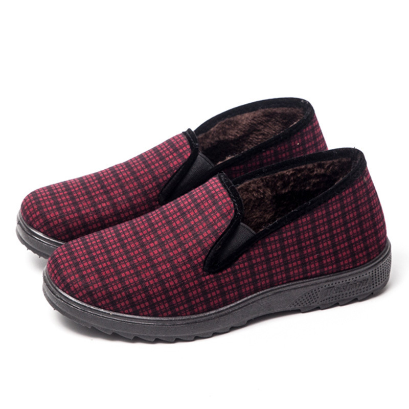Long-Term Wholesale Winter Mother&#039;s Cotton Shoes Comfortable Warm Two Cotton Middle-Aged Women&#039;s Shoes Elderly Cotton-Padded Shoes Red Plaid Lazy Shoes