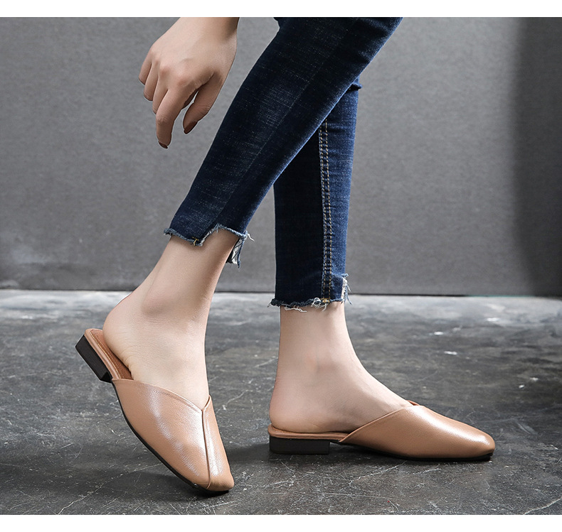 Baotou ban tuo xie Female 2020 Summer New Authentic Leather Square Toe All-Matching Flat Low Heel Sandals L Shoes 118 Baotou ban tuo xie Female 2020 Summer New Authentic Leather Square Toe All-Matching Flat Low Heel Sandals L Shoes 118