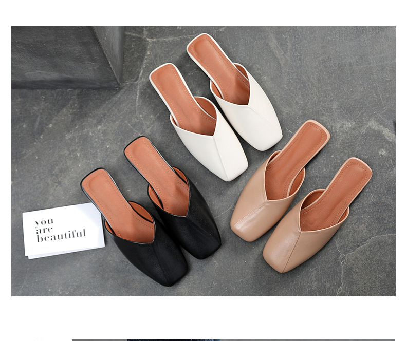 Baotou ban tuo xie Female 2020 Summer New Authentic Leather Square Toe All-Matching Flat Low Heel Sandals L Shoes 118 Baotou ban tuo xie Female 2020 Summer New Authentic Leather Square Toe All-Matching Flat Low Heel Sandals L Shoes 118