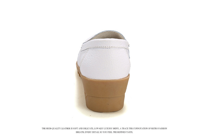 New Spring and Autumn Cowhide Wedge Nurse Shoes Casual Mom Shoes Leather Shoes Flat Pumps Women's Women's Mid Heel Shoes