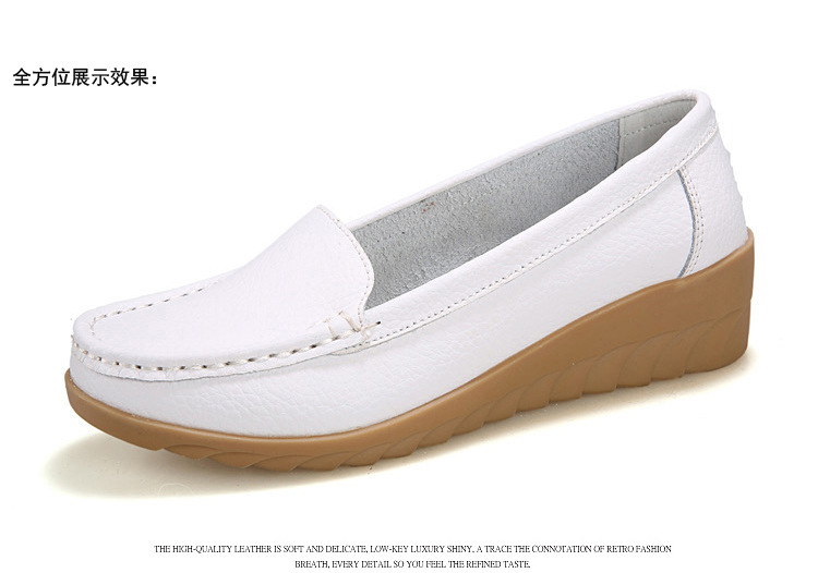New Spring and Autumn Cowhide Wedge Nurse Shoes Casual Mom Shoes Leather Shoes Flat Pumps Women's Women's Mid Heel Shoes