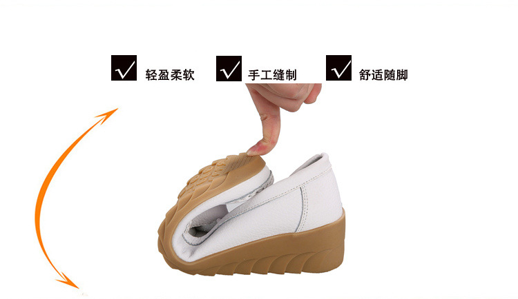 New Spring and Autumn Cowhide Wedge Nurse Shoes Casual Mom Shoes Leather Shoes Flat Pumps Women's Women's Mid Heel Shoes