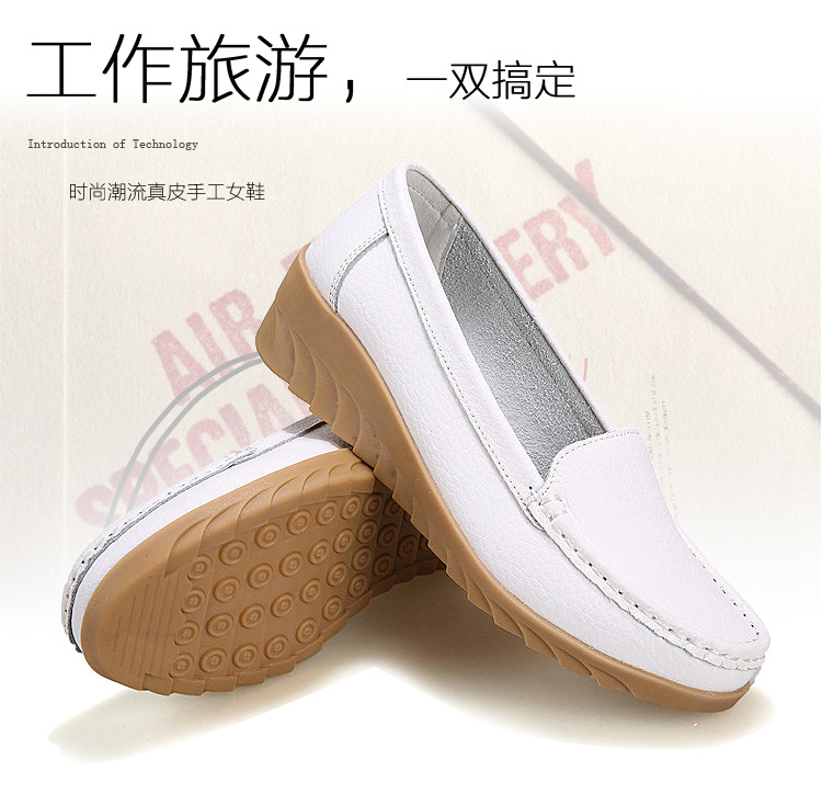 New Spring and Autumn Cowhide Wedge Nurse Shoes Casual Mom Shoes Leather Shoes Flat Pumps Women's Women's Mid Heel Shoes