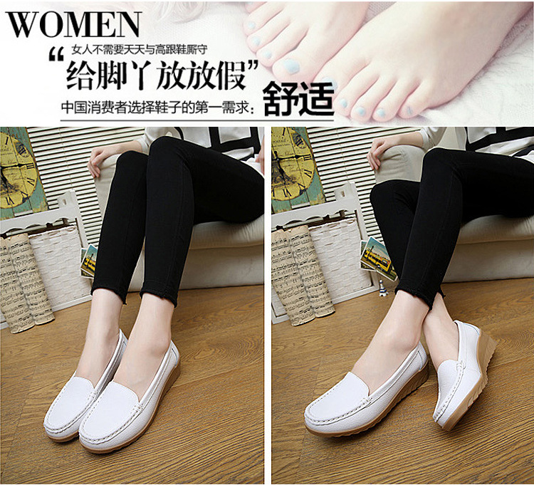 New Spring and Autumn Cowhide Wedge Nurse Shoes Casual Mom Shoes Leather Shoes Flat Pumps Women's Women's Mid Heel Shoes