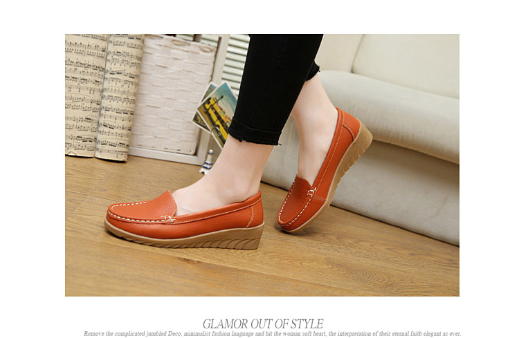 New Spring and Autumn Cowhide Wedge Nurse Shoes Casual Mom Shoes Leather Shoes Flat Pumps Women's Women's Mid Heel Shoes