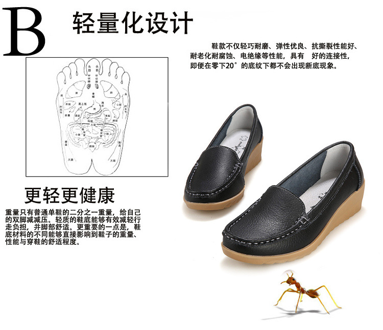 New Spring and Autumn Cowhide Wedge Nurse Shoes Casual Mom Shoes Leather Shoes Flat Pumps Women's Women's Mid Heel Shoes