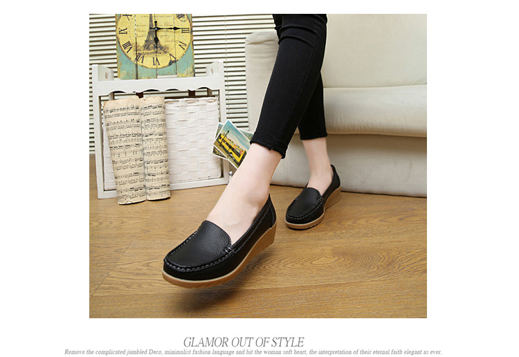New Spring and Autumn Cowhide Wedge Nurse Shoes Casual Mom Shoes Leather Shoes Flat Pumps Women's Women's Mid Heel Shoes