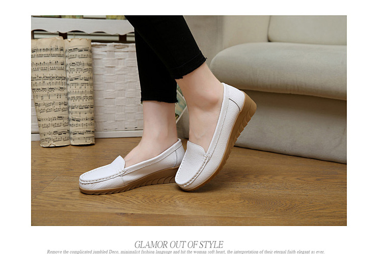 New Spring and Autumn Cowhide Wedge Nurse Shoes Casual Mom Shoes Leather Shoes Flat Pumps Women's Women's Mid Heel Shoes