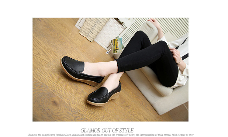 New Spring and Autumn Cowhide Wedge Nurse Shoes Casual Mom Shoes Leather Shoes Flat Pumps Women's Women's Mid Heel Shoes