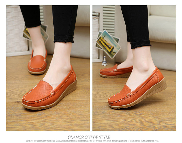 New Spring and Autumn Cowhide Wedge Nurse Shoes Casual Mom Shoes Leather Shoes Flat Pumps Women's Women's Mid Heel Shoes